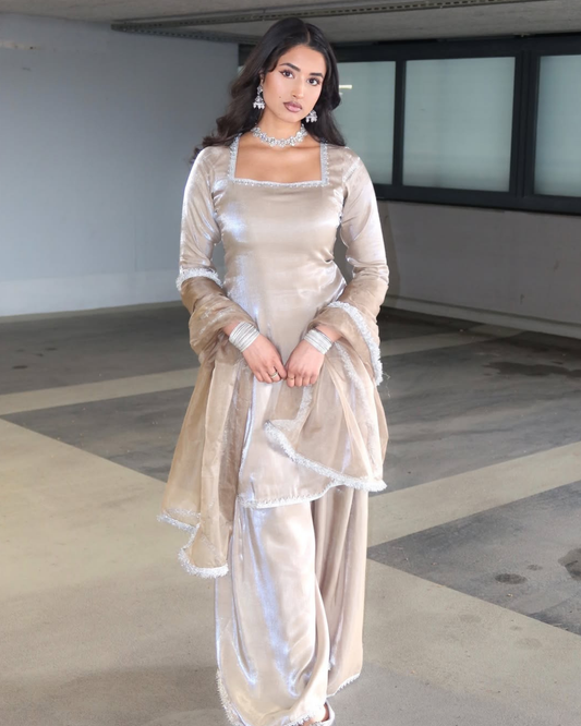 Champagne Sheesha Silk 3 Pcs Suit - Most Trending Eid