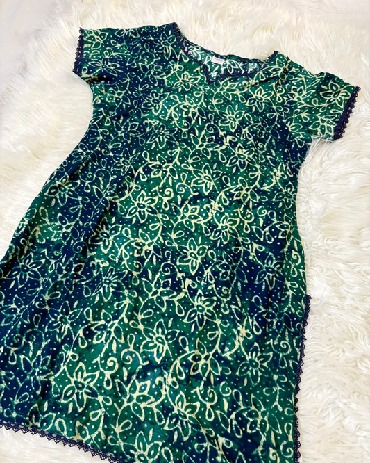 Chunri Teal & Navy Blue Print - Summer Linen Kurti