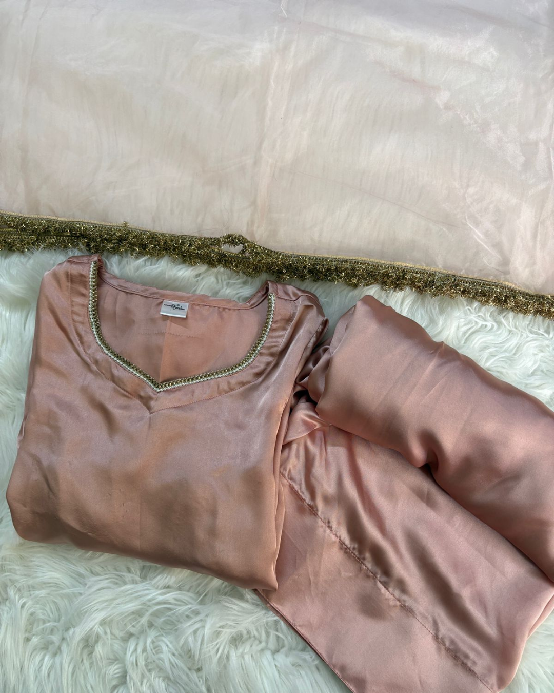 Rose Gold Silk 3 Pcs Suit