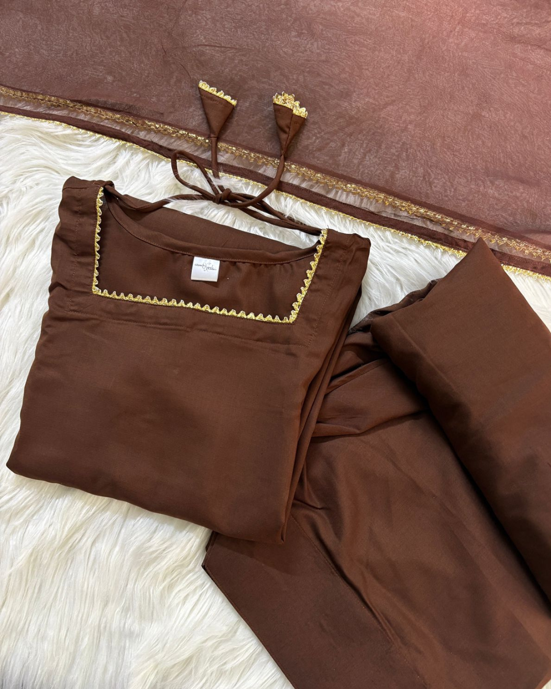 Brown Farshi Set - 3 Pcs - Blended Cotton