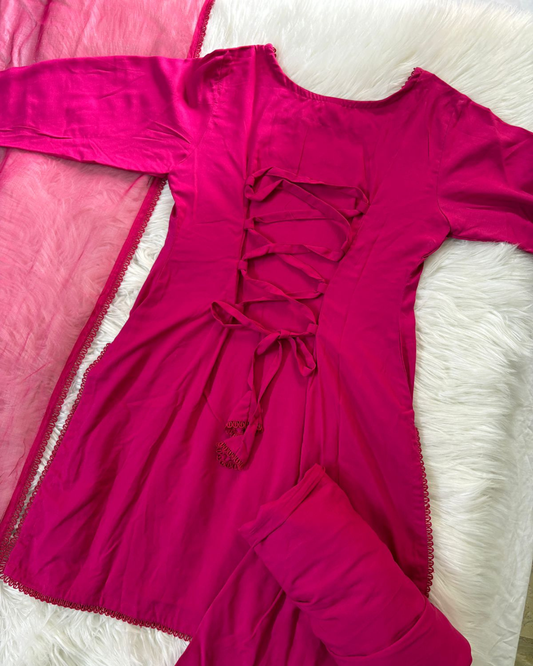 Hot Pink Patiyala Suit - 3 Pcs With Corset Back