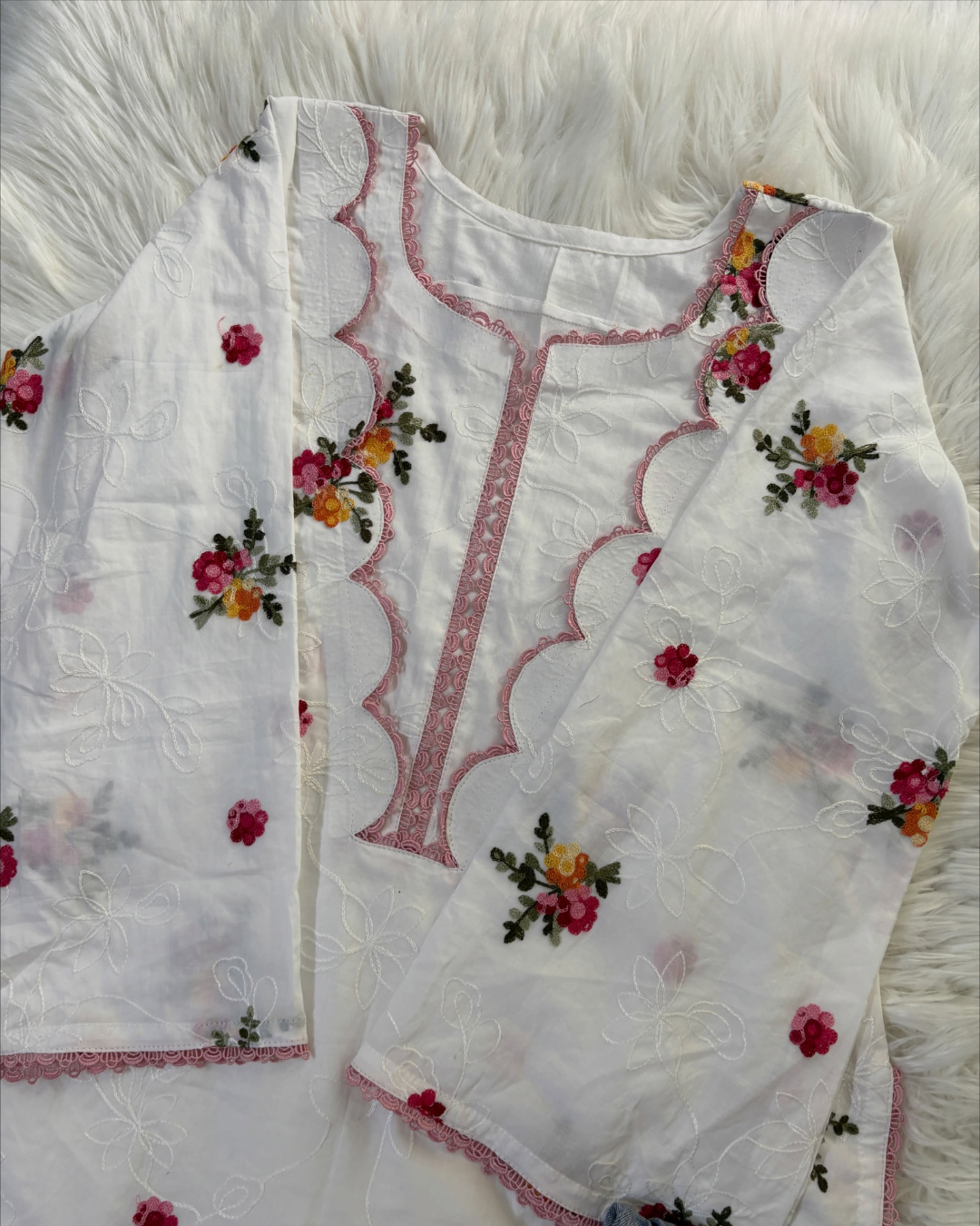 Floral White Chikankari Kurti - Corset Back