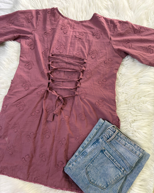 Tea Pink Chikankari Kurti - Corset Back
