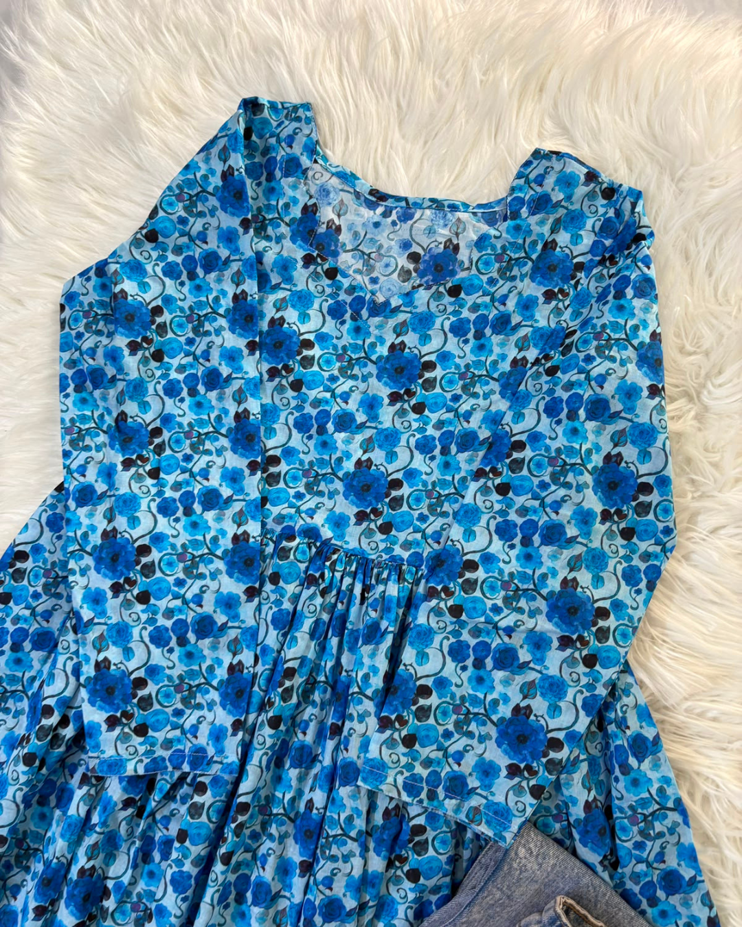 Ice Blue Floral Lawn Kurti