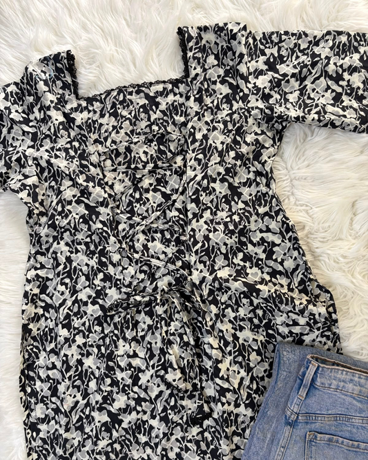 Forset Black & White Floral Kurti - Corset Back