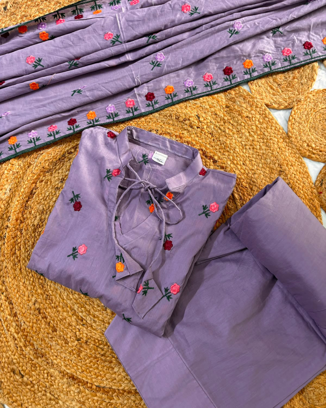 Purple Embroidered Floral - 3 Pc Suit Lawn Dupatta