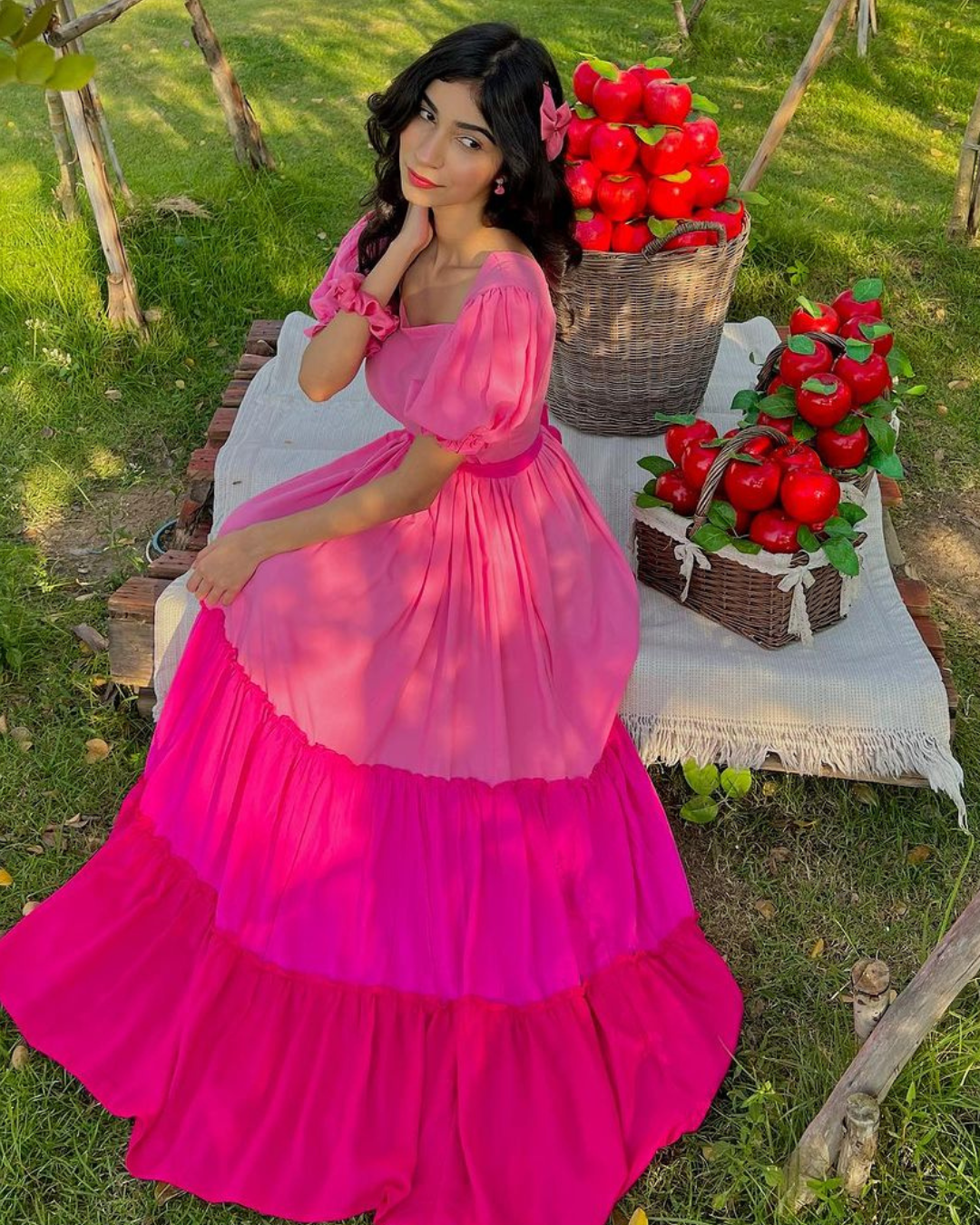 Shades Of Pink - 3 Tier Long Dress
