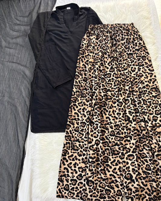 Black & Cheetah Print Linen - 3 PC Suit
