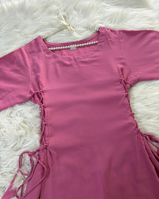 Pink Linen - Side Corset Kurti
