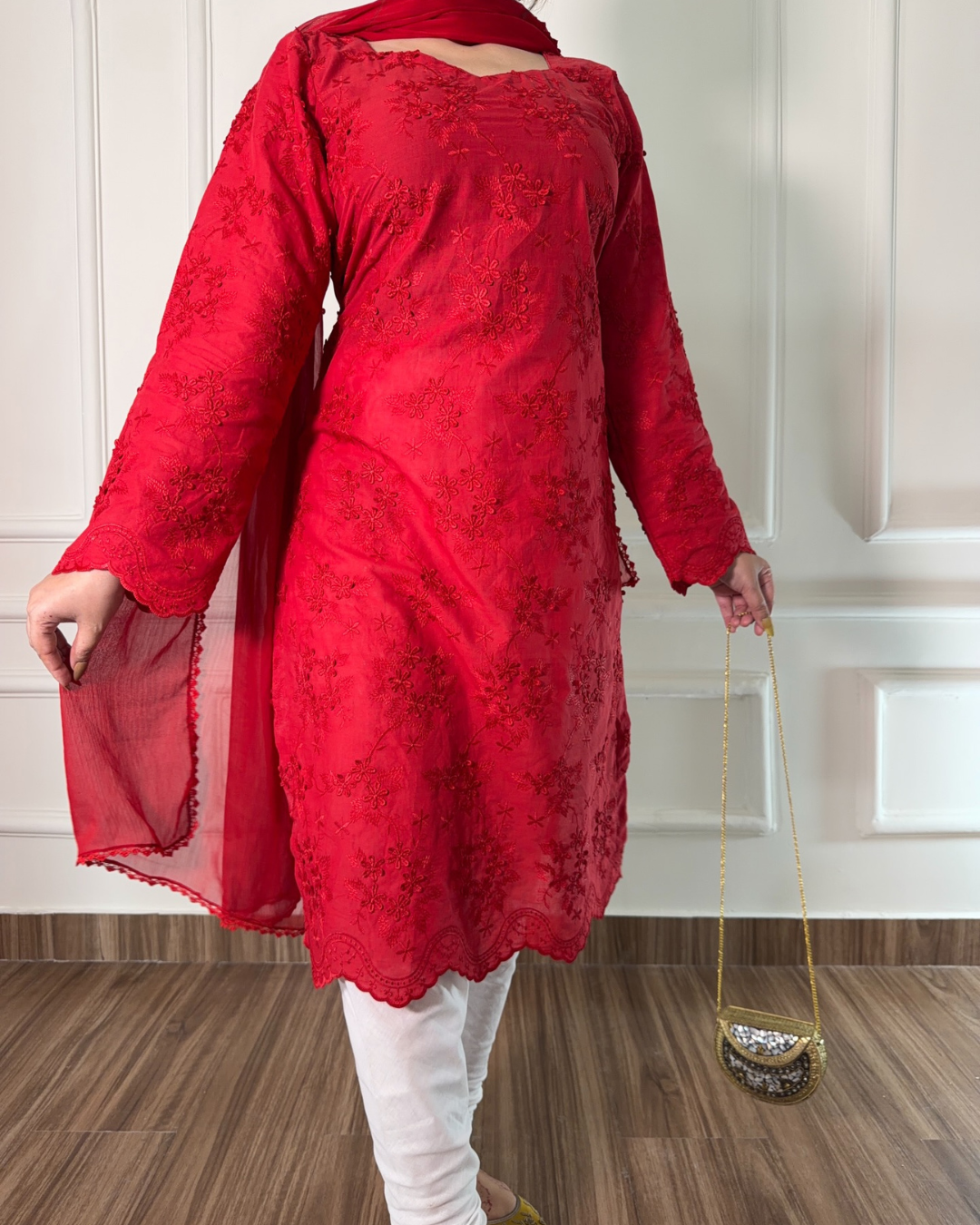 Red Chikankari 3 Pcs Suit - Viral Summer Edition