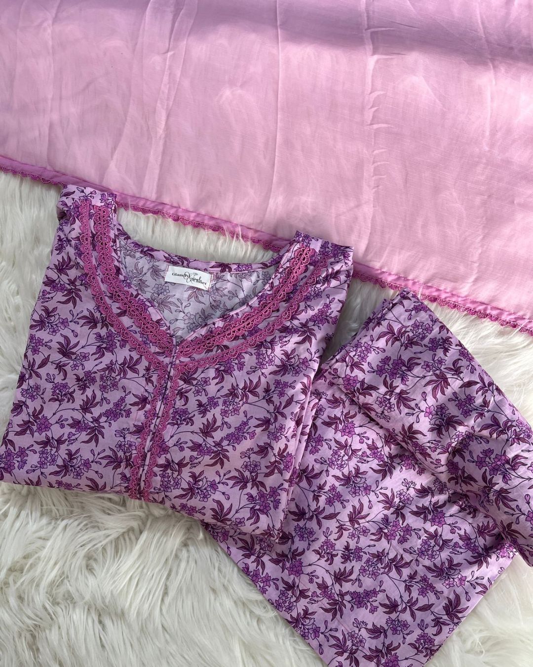 Floral Purple | Shalwar Kameez & Dupatta - 3 Pcs