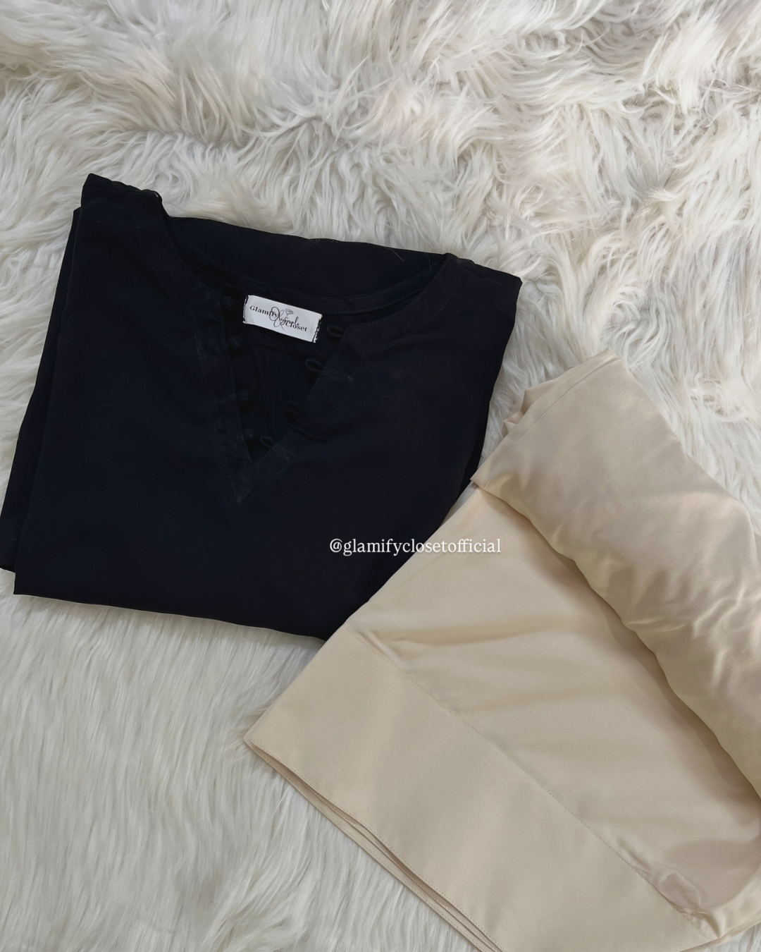 Black Kameez With Beige Linen Farshi Shalwar