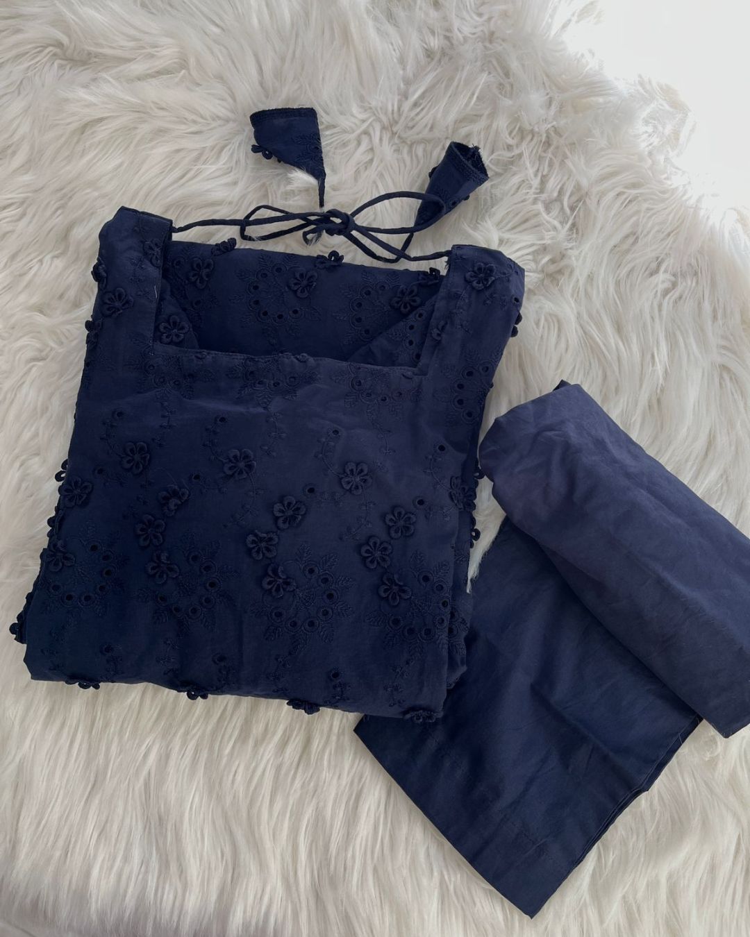 Navy Blue Chikankari 3 Pcs Suit