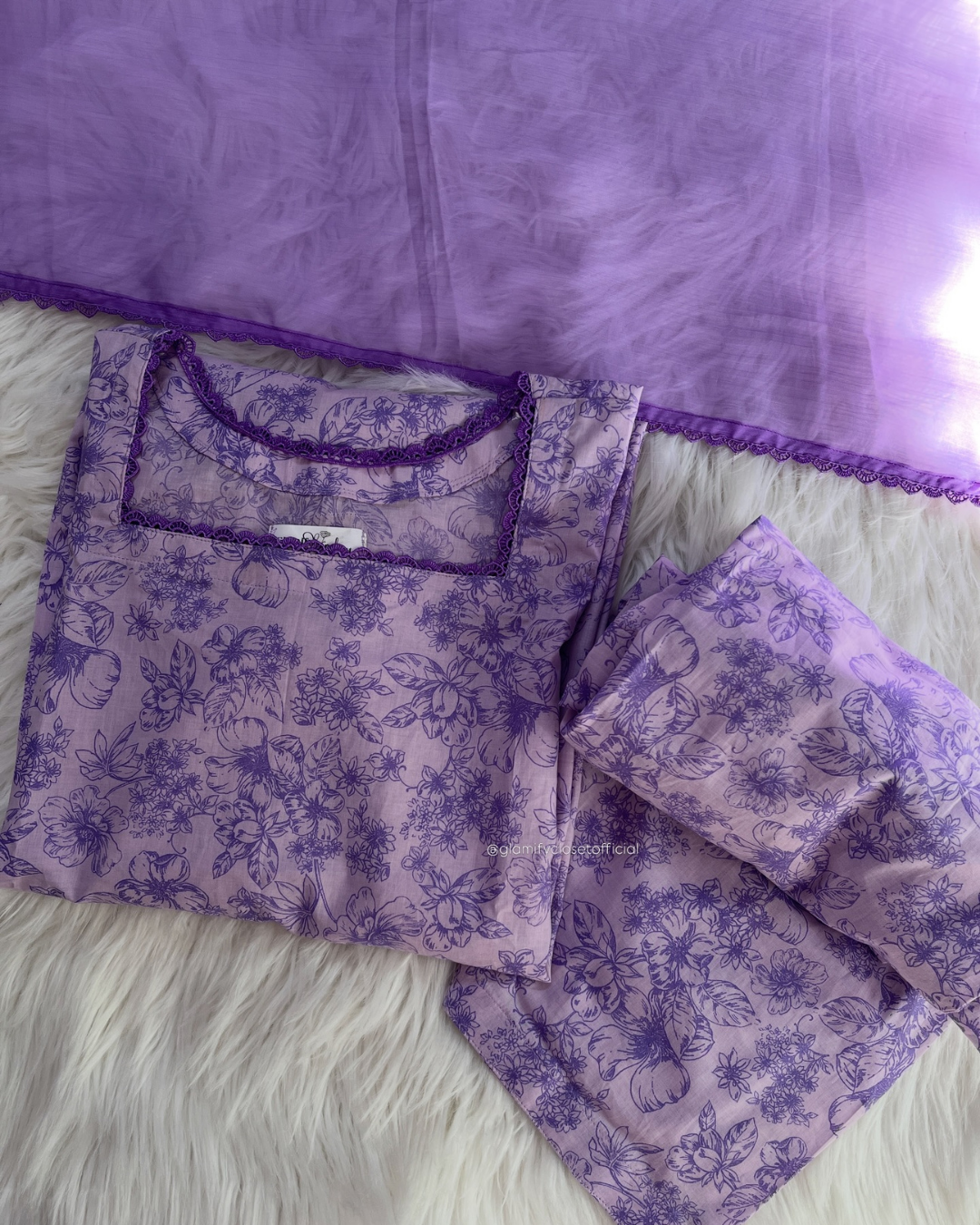 Lilac Printed Lawn Shalwar Kameez- 3 Pcs