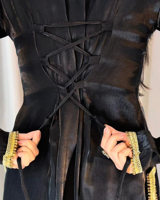 Black Sheesha Silk 3 Pcs Suit - With Kiran Dupatta