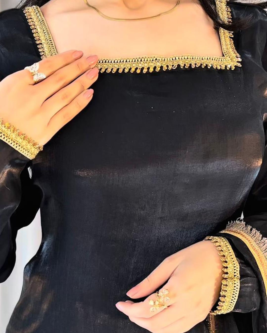 Black Sheesha Silk 3 Pcs Suit - With Kiran Dupatta