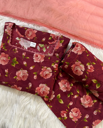 Red & Pink Printed Lawn - Farshi Corset Back 3 Pcs- Summer Arrivals
