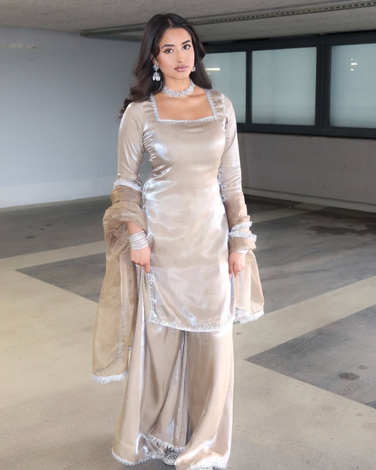 Champagne Sheesha Silk 3 Pcs Suit - Most Trending Eid