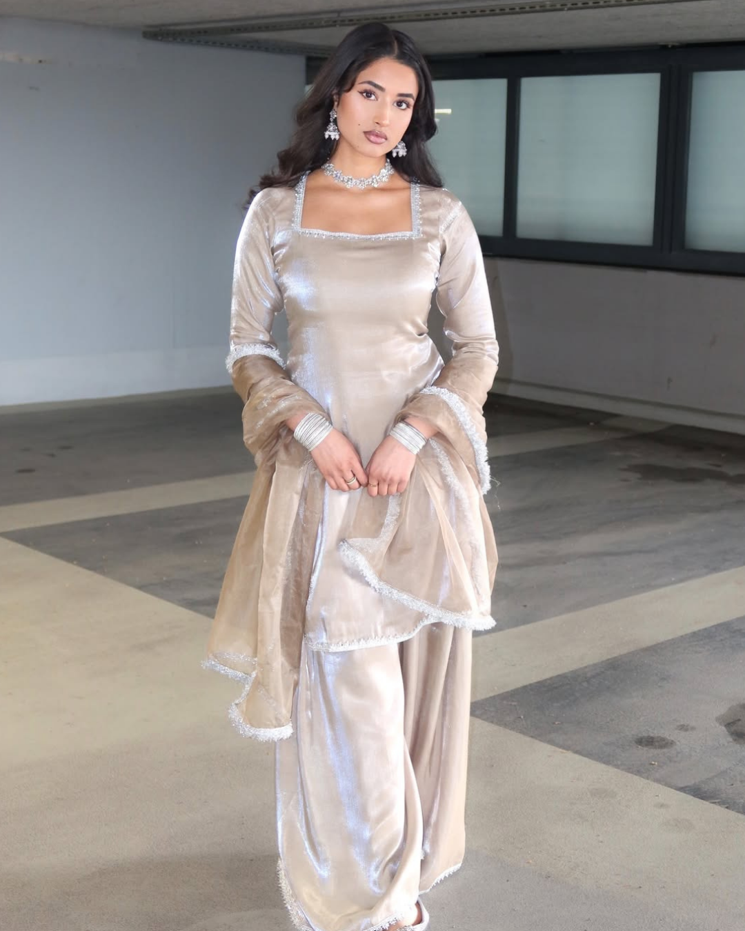 Champagne Sheesha Silk 3 Pcs Suit - Most Trending Eid