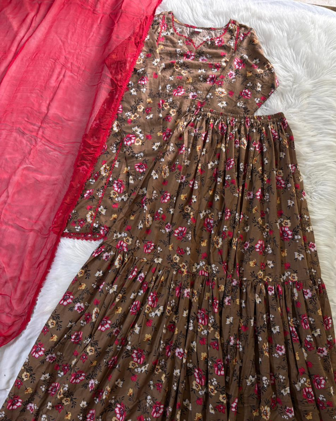 Brown Floral Printed Gharara Set