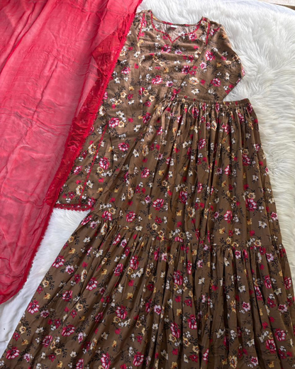 Brown Floral Printed Gharara Set