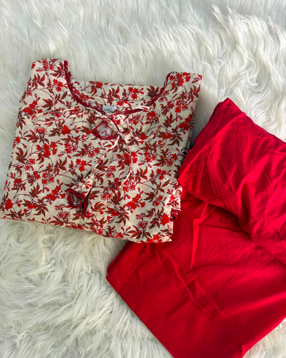 Floral Rusty Orange Farshi Set - 2 Pc
