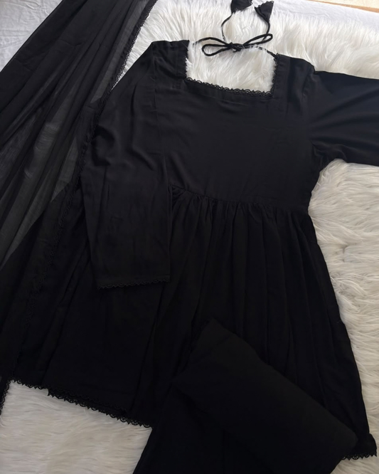 Black Boski Linen Peplum- 3 PC set