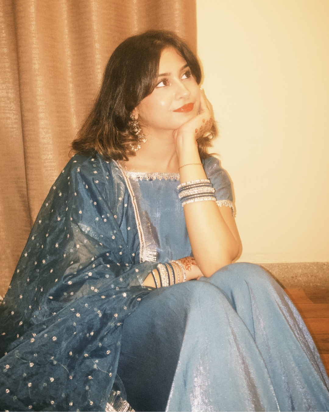 Metallic Blue Sheesha Silk 3 Pcs Suit - With Kiran Dupatta