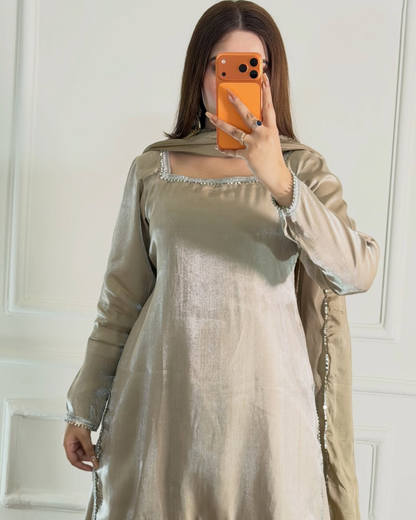 Champagne Sheesha Silk 3 Pcs Suit - Most Trending Eid
