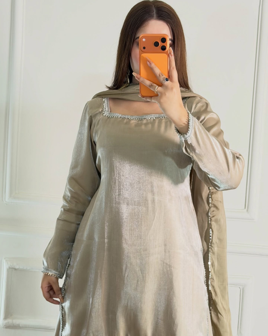 Champagne Sheesha Silk 3 Pcs Suit - Most Trending Eid