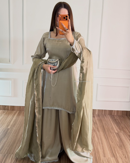 Champagne Sheesha Silk 3 Pcs Suit - Most Trending Eid