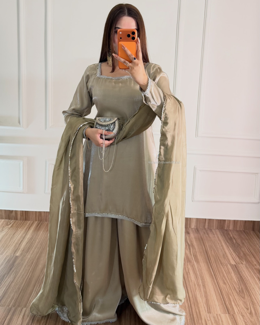 Champagne Sheesha Silk 3 Pcs Suit - Most Trending Eid