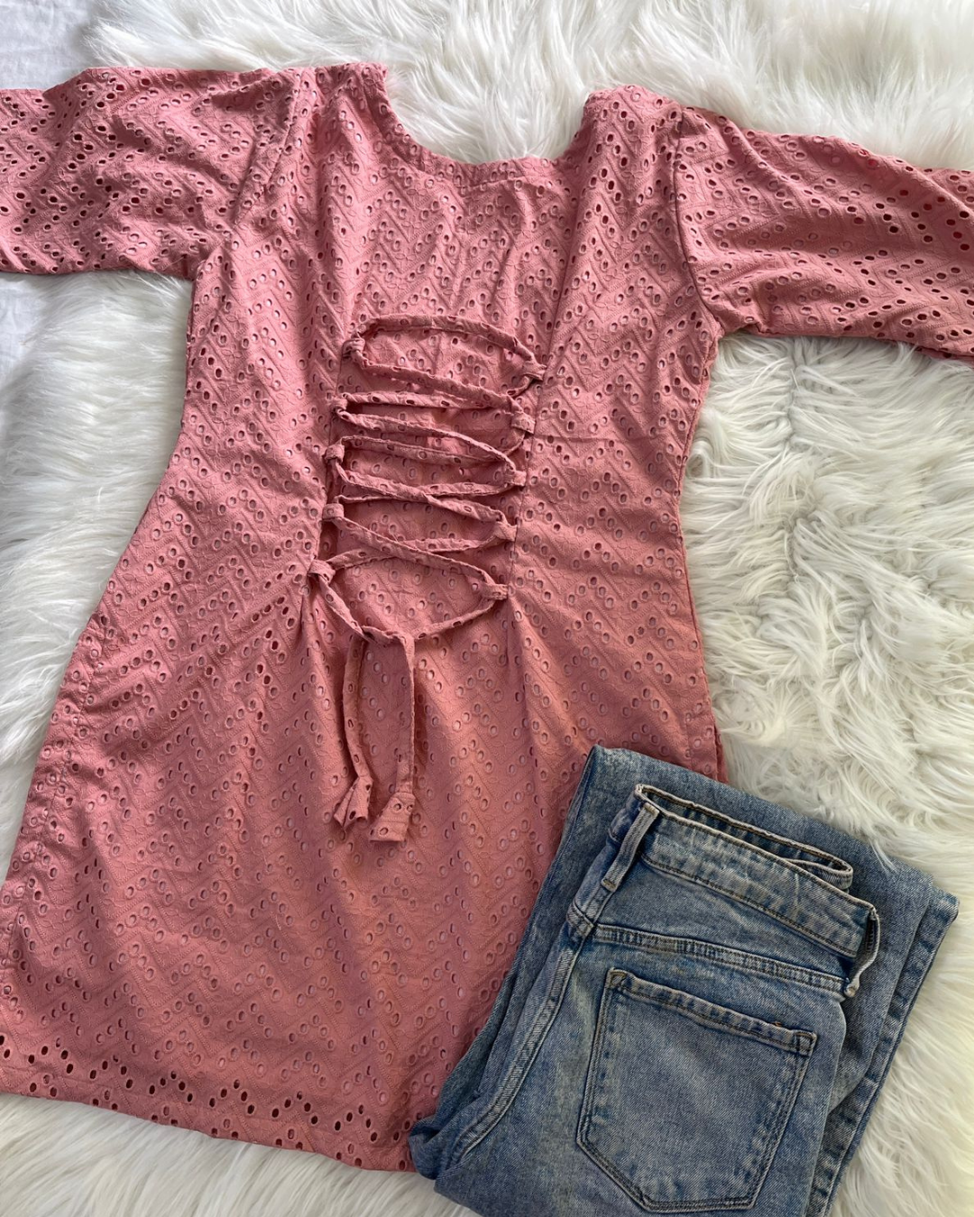 Peach Pink Chikankari Kurti - Corset Back