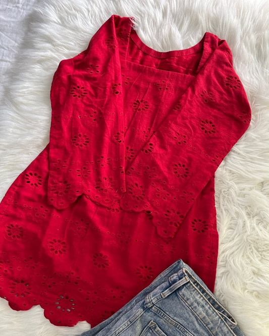 Red Chikankari Kurti - Corset Back