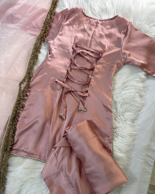 Rose Gold Silk 3 Pcs Suit