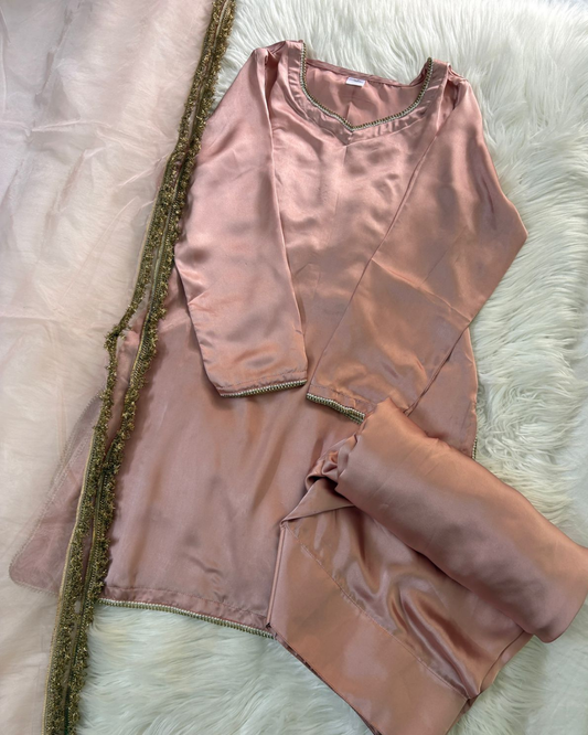Rose Gold Silk 3 Pcs Suit