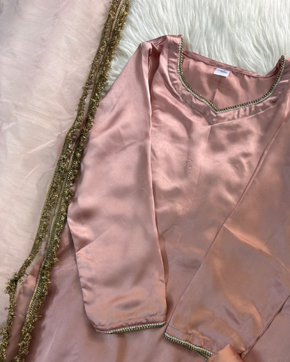 Rose Gold Silk 3 Pcs Suit