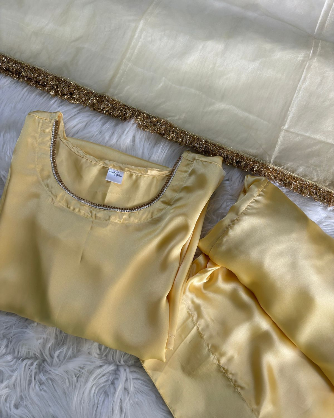 Butter Yellow Silk Farshi Set - 3 Pcs