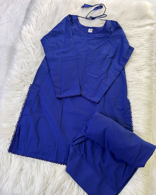 Royal Blue Lawn Farshi 2 Pcs Set - Summer Arrivals