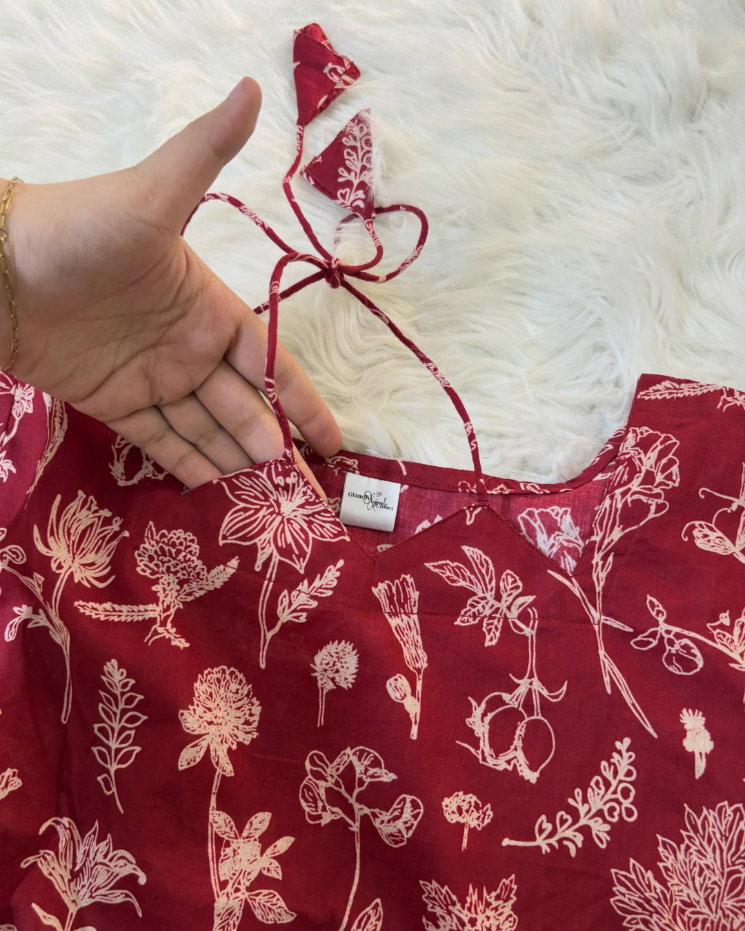 Red Floral Printed Corset Back Lawn Kurti - Summer Arrivals