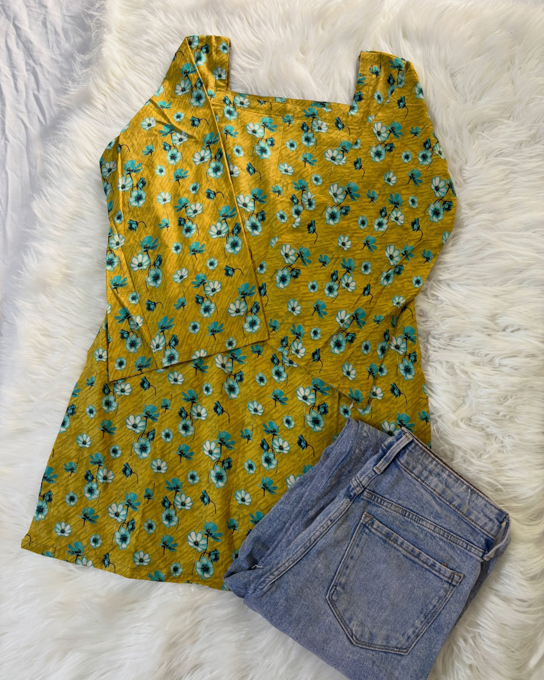 Mustard Floral - Corset Back Kurti Lawn - Summer Arrivals