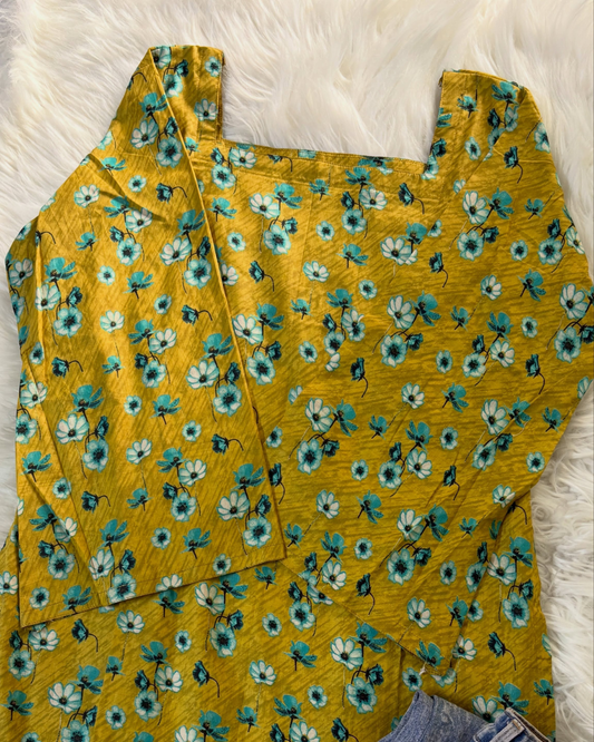 Mustard Floral - Corset Back Kurti Lawn - Summer Arrivals