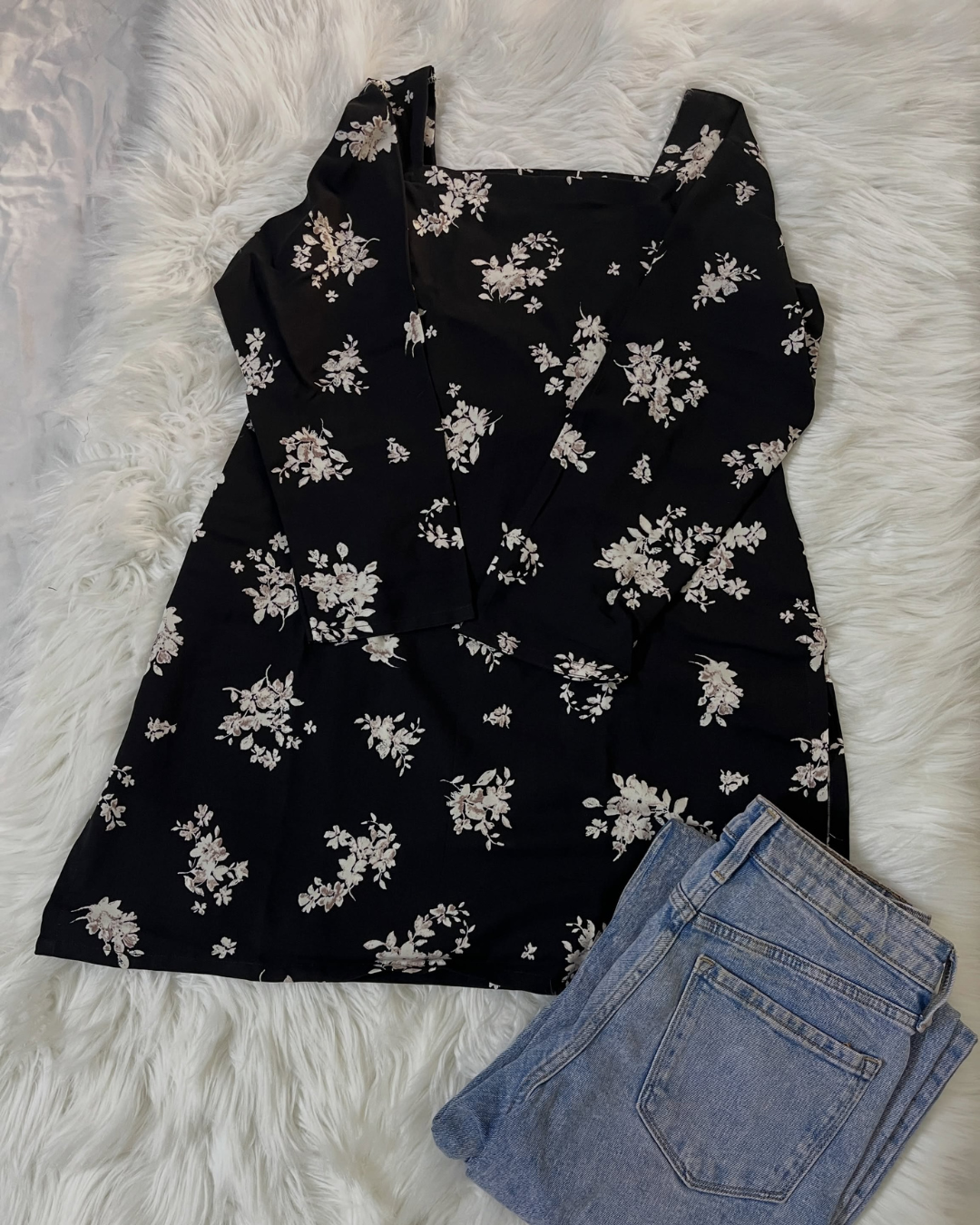 Black Linen Printed Kurti - Corset Back