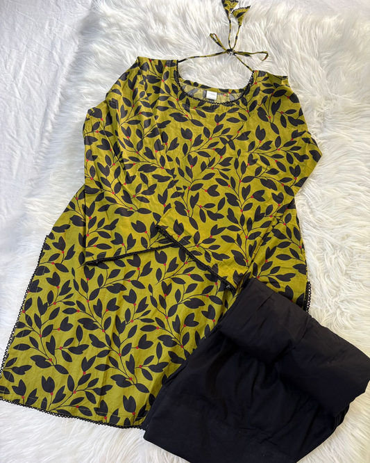 Green & Black Printed Lawn - Farshi Set 2 Pcs