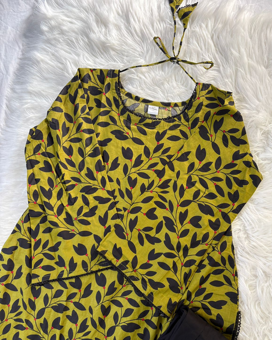 Green & Black Printed Lawn - Farshi Set 2 Pcs