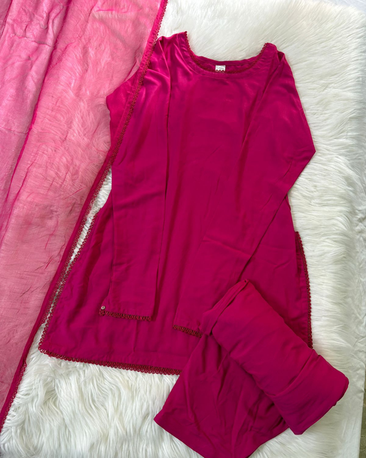 Hot Pink Patiyala Suit - 3 Pcs With Corset Back