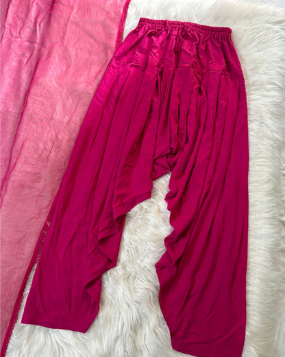 Hot Pink Patiyala Suit - 3 Pcs With Corset Back