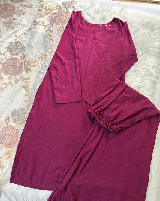 Purple Lawn With Plazzo & Dupatta - 3 Pcs