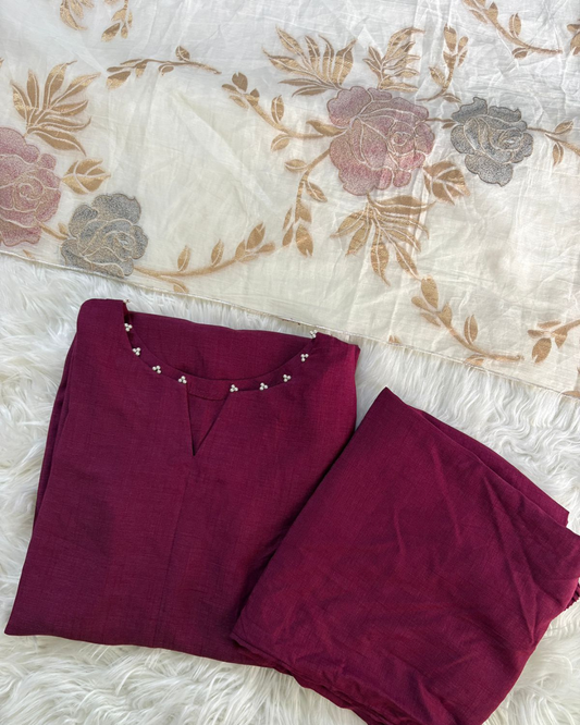 Purple Lawn With Plazzo & Dupatta - 3 Pcs