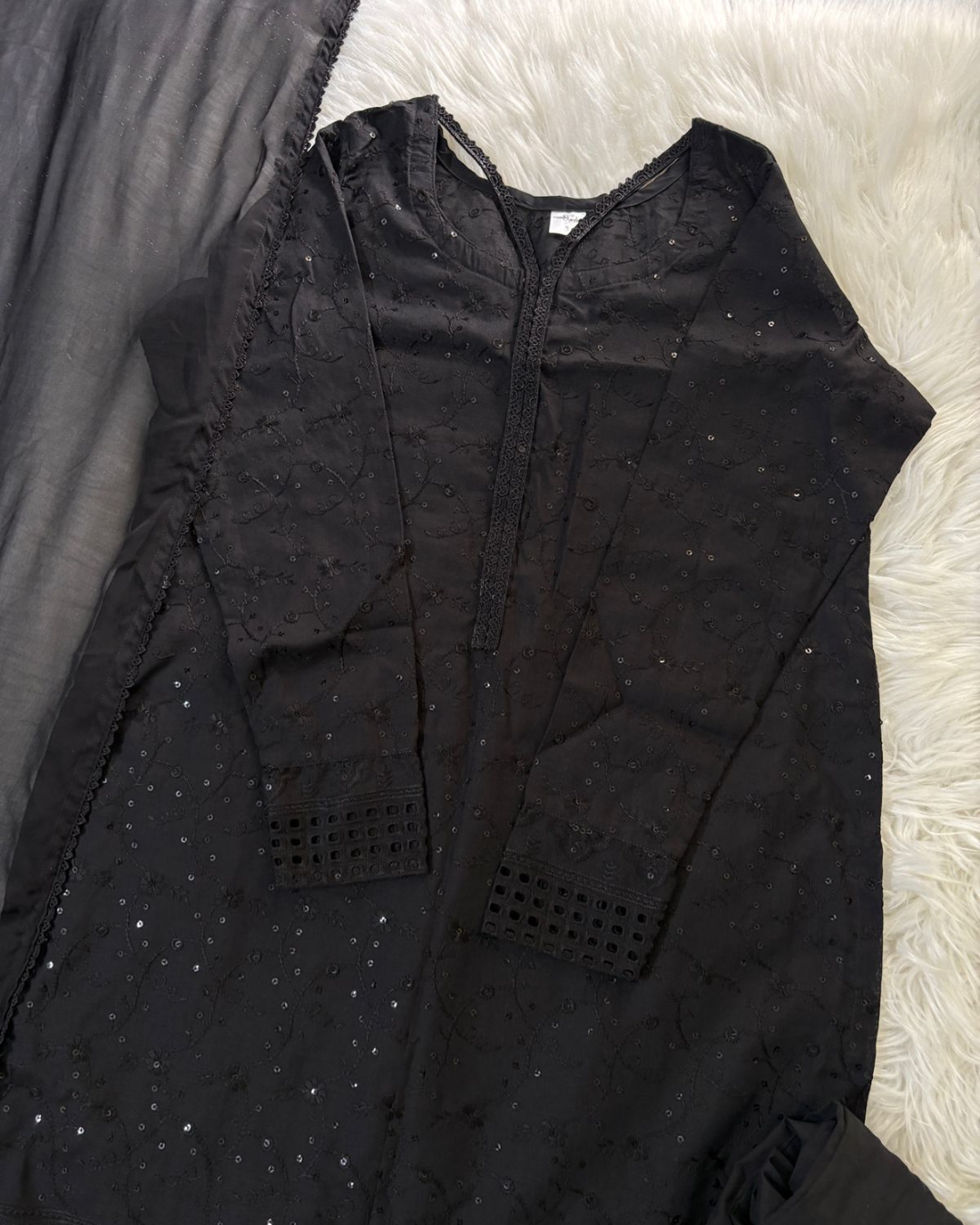 Black Sequin Chikankari 3 Pcs Suit - Viral Summer Edition